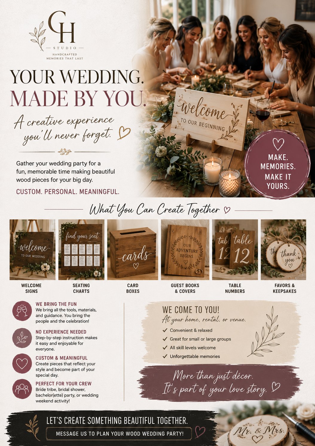 Wedding wood crafting party flyer